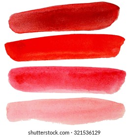 Set of watercolor red pink strokes