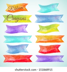 Set watercolor ribbons illustration crayon and pastel 