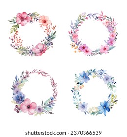 set of watercolor round flower frames, rose flowers vector design round invitation frame 