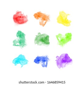 Set of watercolor samples of different colors on a light background.