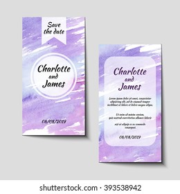 Set of watercolor save the date card's covers design. Hand drawn background. Stock vector.