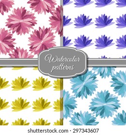 Set of watercolor seamless patterns made from flowers. Vector illustration