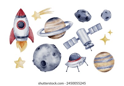 Set of Watercolor Space Element	