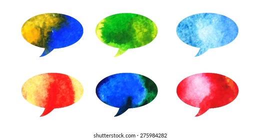 Set of watercolor speech bubbles, graphic design elements