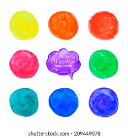 Set of watercolor speech bubbles. Vector illustration.