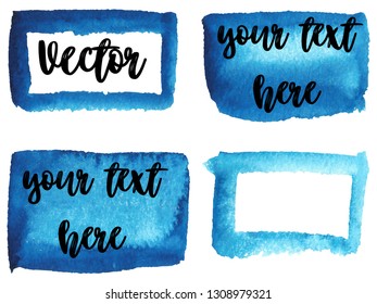 Set of watercolor stain. Spots on a white background. Watercolor texture with brush strokes. Rectangle, spot. Blue, turquoise. Sea, sky. Vector. Isolated.