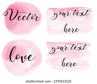 Set of watercolor stain. Spots on a white background. Watercolor texture with brush strokes. Round, rectangle, spot.  Pink, rose. Pastel. Isolated. Vector.