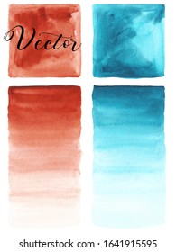 Set watercolor stain. Spots on a white background. Blue, red. Square, rectangle, . Bright. Gradient. Abstract watercolor texture. Isolated. Vector.