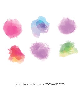Conjunto de manchas de aquarela. Manchas em um fundo branco. Textura de aquarela com traçados de pincel. Gradientes com sobreposição.