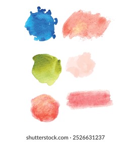 Set of watercolor stain. Spots on a white background. Watercolor texture with brush strokes. Gradients with overlay.