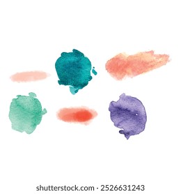 Set of watercolor stain. Spots on a white background. Watercolor texture with brush strokes. Gradients with overlay.