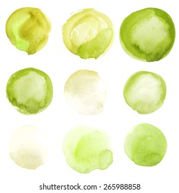 Set of watercolor stains, abstract design elements, on a white background, color circles