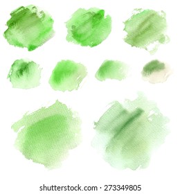 Set of watercolor stains, abstract design elements, on a white background, color circles. Vector