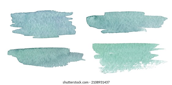 Set of watercolor stains of light green color. Isolated on white background. Underlay or backdrop for your text.