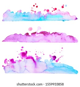 Set of watercolor stains on wet paper. Watercolor gradient blur