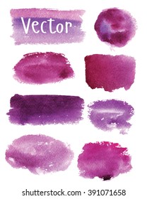 Set of watercolor stains. Spots on a white background. Abstract spots. Wine color. Isolated spots. Vector.

