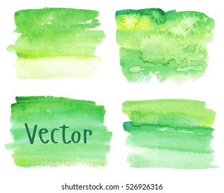 Set of watercolor stains. Spots on a white background. Gradient. Abstract spots. Green, yellow. Isolated spots. Vector.