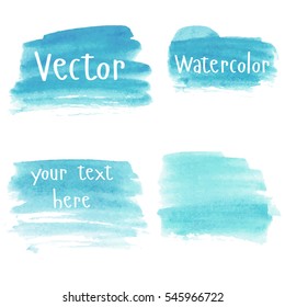 Set of watercolor stains. Spots on a white background. Watercolor backgrounds. Watercolor texture with brush strokes. Blue. Isolated. Vector.