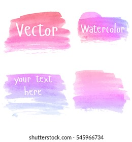 Set of watercolor stains. Spots on a white background. Watercolor backgrounds. Watercolor texture with brush strokes. Pink, red, purple. Gradient. Isolated. Vector.