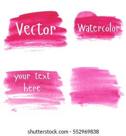 Set of watercolor stains. Spots on a white background. Watercolor backgrounds. Watercolor texture with brush strokes. Pink. Isolated. Vector.