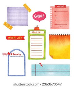 Set of Watercolor sticky and memo label elements vector illustration