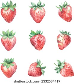 Set of watercolor strawberries. Hand drawn illustration isolated on white background.