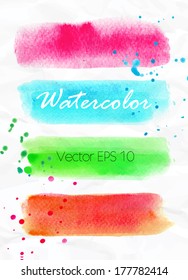 Set of watercolor stripes bright design elements.
