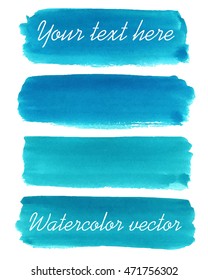 Set of watercolor stripes. Spots on a white background. Blue, turquoise. Vector.