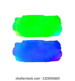 Set of watercolor textured elements for design. Bright blue and green colors. Abstract hand drawn background. Vector illustration. Grunge texture for card and flyer. Watercolour stain, aquarelle paint