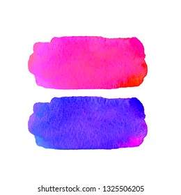 Set of watercolor textured elements for design. Bright blue and pink colors. Abstract hand drawn background. Vector illustration. Grunge texture for card
 and flyer. Watercolour stain, aquarelle paint