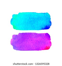 Set of watercolor textured elements for design. Bright blue and purple colors. Abstract hand drawn background. Vector illustration. Grunge texture for card and flyer.Watercolour stain, aquarelle paint