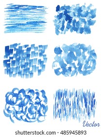 Set of watercolor textures. Abstract texture. Illustration. Isolated background. Blue. Vector.