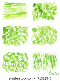Set of watercolor textures. Abstract texture. Illustration. Isolated background. Green. Vector.