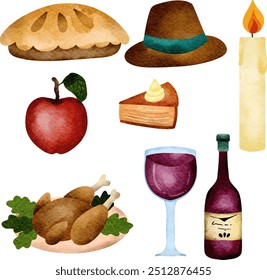 Set of Watercolor Thanksgiving Element