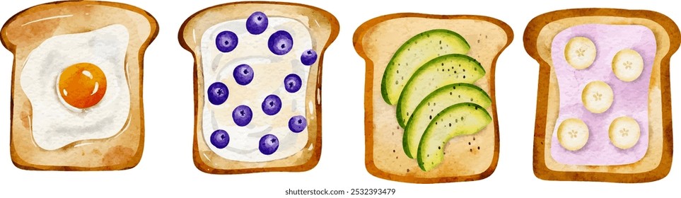 Set of Watercolor Toast and Bread Illustration