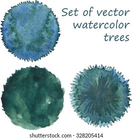 Conjunto de árboles de acuarela, vista superior, Vector