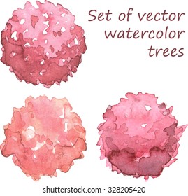 Set of watercolor trees, top view, vector
