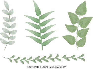 a set of watercolor twigs with leaves. vector illustration