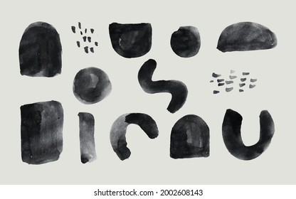Set of watercolor vector abstract brush strokes. Hand drawn design elements. Organic shapes. Abstract background.