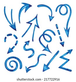 Set of watercolor vector arrows. Hand-painted.