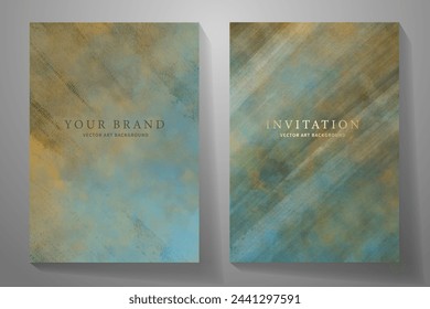 Set von Aquarell Vektor-Kunst-Hintergrund mit Himmel, Wolken und Pinselstriche für Cover-Design, Karten, Flyer, Poster, Katalog, Broschüre, Booklet. Handgezeichnete Aquarell Grunge Illustration. Gealterte Textur.
