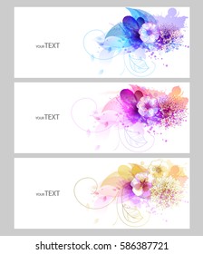 Set von Aquarell, Vektorhintergrund mit bunten Blumen. Abstrakte Blumenelemente 
