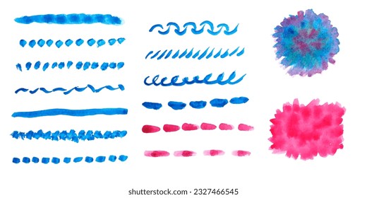 set of watercolor vector brushes and color spots on a white background