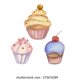 Set of watercolor vector cupcakes for your creativity