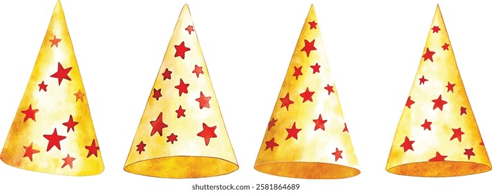 Set of watercolor vector illustrations party hats isolated on white background