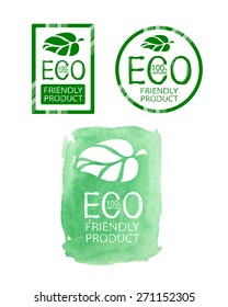  set of watercolor and vector logo. Badges, labels, plants elements organic, bio, ecology natural food and drinks symbol. 