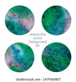 Set of watercolor vector rounds. Space, planets, the universe. Artistic abstract elements for your design