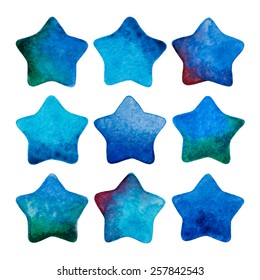 Set of watercolor vector stars isolated on white. Watercolor stars icon set. Perfect for web design.