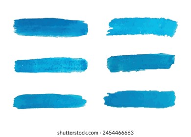 Set of watercolor vector strokes, brushes for painting blue color