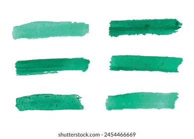 Set of watercolor vector strokes, brushes for painting green color